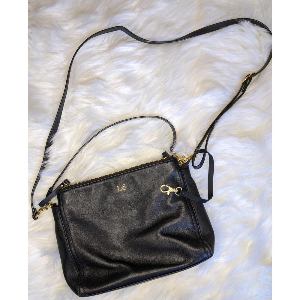 Lo & Sons Pearl Crossbody, Black Nappa w/ Lavender